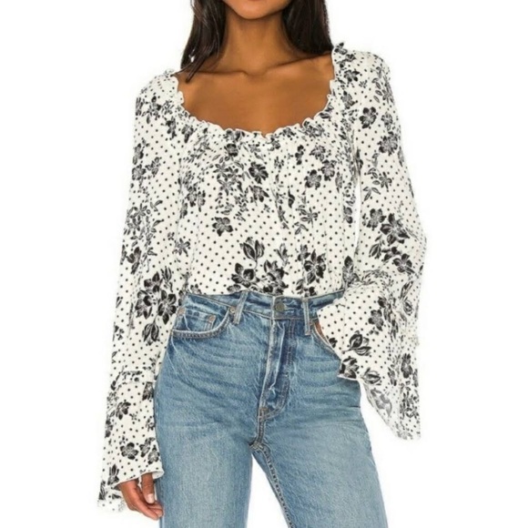 Free People Tops - Free People NWT One On One Date Bodysuit in Ivory Black and White Long Sleeve